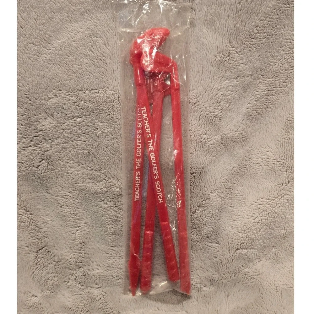 Vintage Teacher's Scotch Whisky Golf‎ Club Swizzle Sticks Red Drink Stirrers 4pc